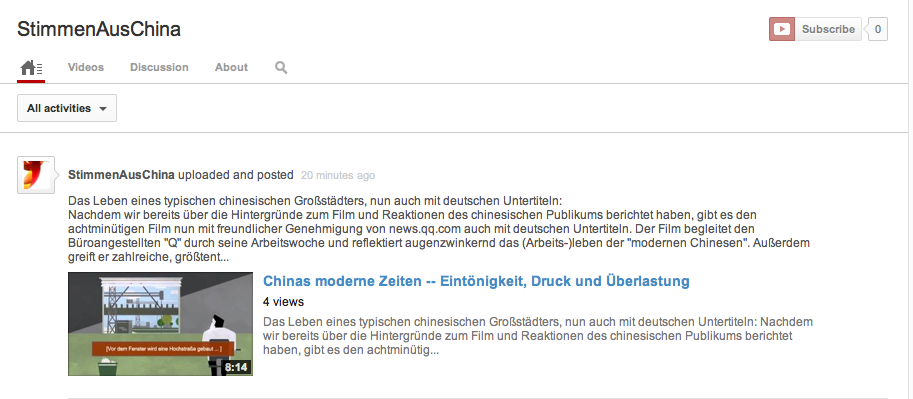 „Stimmen aus China“ jetzt auch auf Youtube